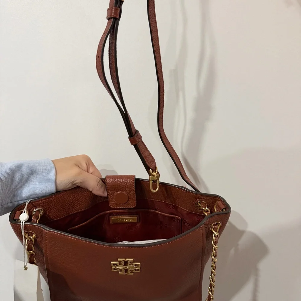 NWT Tory Burch Britten Mini Leather Tote Bag (Tan Brown) - Picture 4 of 8